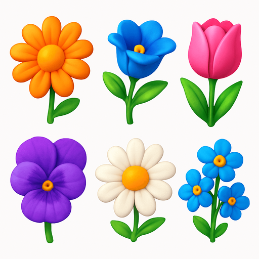Pack of different flowers, 3D flowers, without black lines around it!
In-Game asset.  High contrast.  No shadows. 3D