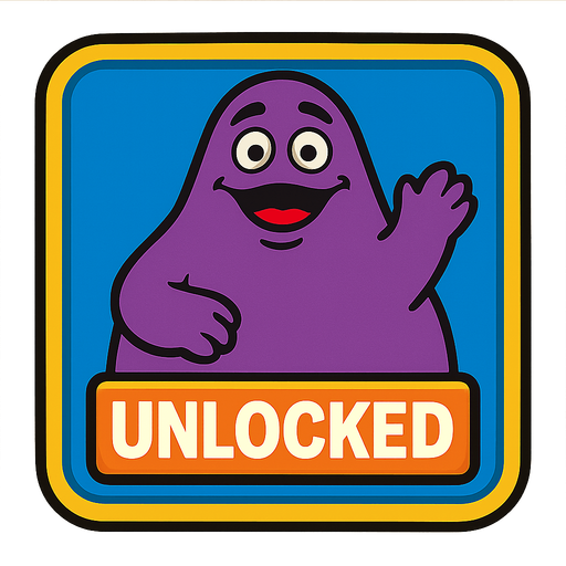 Grimace unlocked button.
In-Game asset.  2d.  High contrast.  No shadows