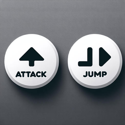 attack and jump buttons, minimalist inspired by noun project. White color..
Single Game Texture.  In-Game asset.  2d.  Blank background.  High contrast.  No shadows