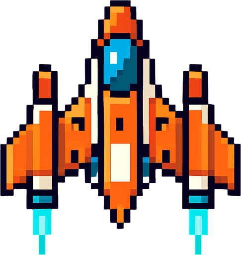 Pixel art Spaceship.
In-Game asset.  2d.  High contrast.  No shadows