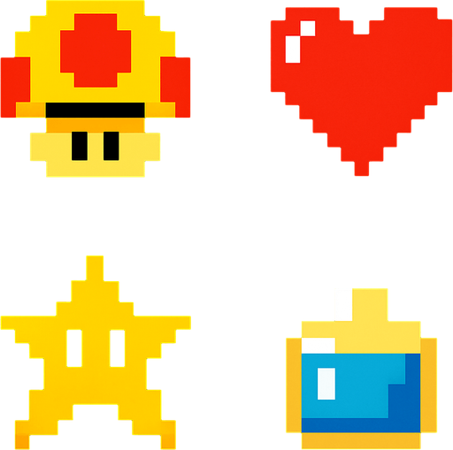 Power-up emojis yap 2d pixel.
In-Game asset.  2d.  High contrast.  No shadows