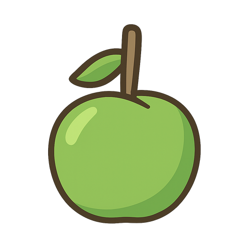 Apple Green. No background. Transparent background. Blank background. No shadows. 2d. In-Game asset. flat