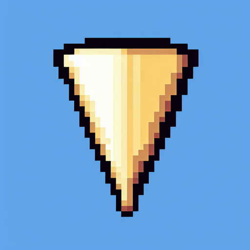 8-bit pixelated triangle pick.
Single Game Texture. In-Game asset. 2d. Blank background. High contrast. No shadows.