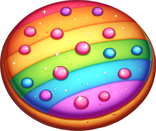 Rainbow cookie.
Single Game Texture.  In-Game asset.  2d.  Blank background.  High contrast.  No shadows