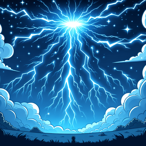 blue electricity in the sky cartoon, 2d