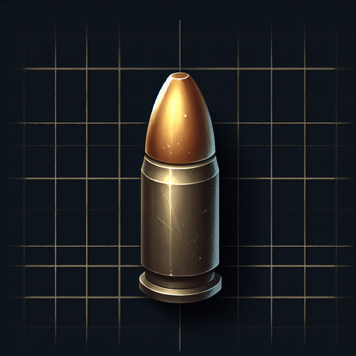 Bullet.
Single Game Texture. In-Game asset. 2d. Blank background. High contrast. No shadows.