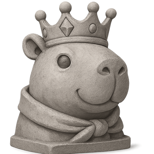 Recrealo en una escultura. Utiliza un estilo cartoon. Usas colores grises. Recuerda que es un capibara usas sus rasgos y formas. Damelo sin fondo, Quita el cañon de fondo