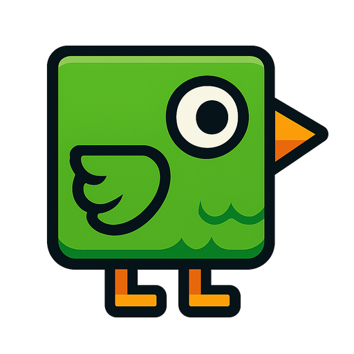 Square shaped green bird facing to the right.
In-Game asset.  2d.  High contrast.  No shadows