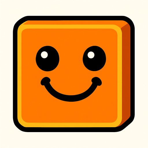 Happy orange block.
In-Game asset.  2d.  High contrast.  No shadows