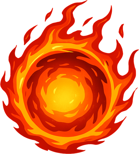 circular fire energy ball.
In-Game asset.  2d.  High contrast.  No shadows