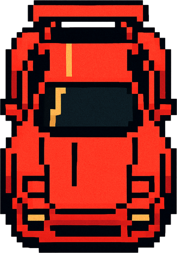 un carro rojo deportivo con la perspectiva hacia arriba.
In-Game asset.  2d.  High contrast.  No shadows hecho con pixeles