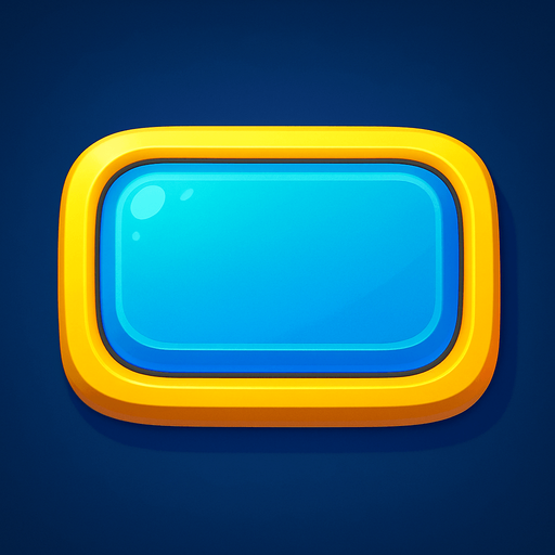 I want a button box with rounded corners and a colorful design using blue, yellow, and white colors.  
In-Game asset.  
There should be no text inside the button.