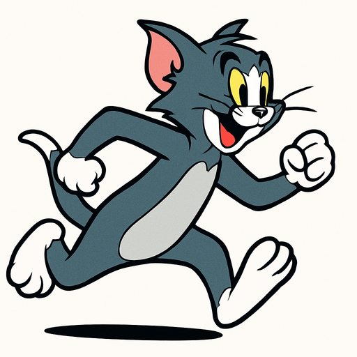 çizgi film olan kedi tom'u koşan şekilde çiz.
In-Game asset.  2d.  High contrast.  No shadows