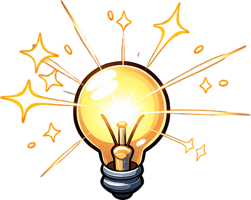 eureka moment, cartoon style, light, no people.
Single Game Texture. In-Game asset. 2d. Blank background. High contrast. No shadows.