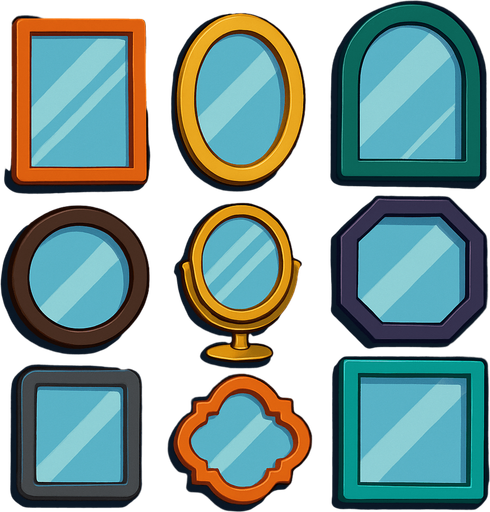 Pack of different mirrors.
In-Game asset.  High contrast.  No shadows. 3D