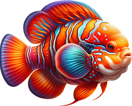 A realistic mandarinfish.
Single Game Texture. In-Game asset. 2d. Blank background. High contrast. No shadows.