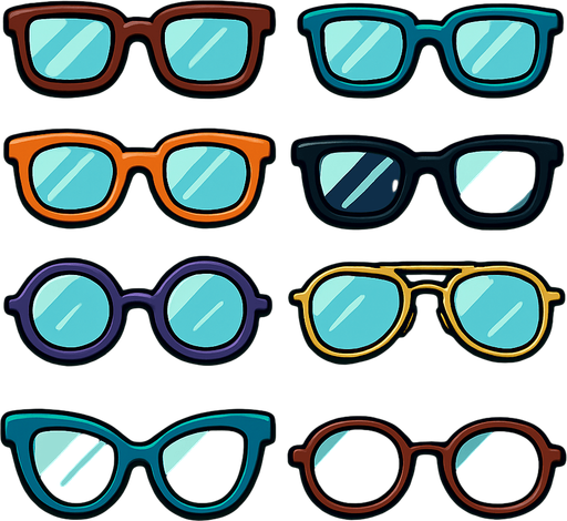 Pack of different glasses.
In-Game asset.  High contrast.  No shadows. 3D