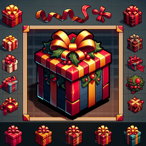 christmas gift.
Single Game Texture. In-Game asset. 2d. Blank background. High contrast. No shadows.