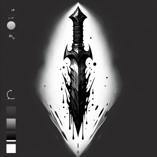A sharp, wicked-looking dagger or blade edge dripping with black, shadowy substance..
Single Game Texture.  In-Game asset.  2d.  Blank background.  High contrast.  No shadows