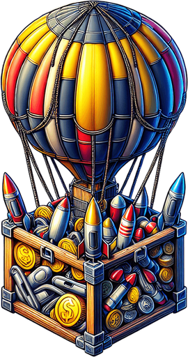 Coins

Rockets


A box attached with hot air balloon.
Single Game Texture. In-Game asset. 2d. Blank background. High contrast. No shadows.