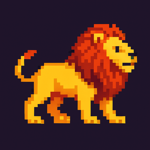 Pixel lion.
In-Game asset.  2d.  High contrast.  No shadows