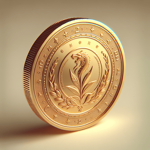 Gold coin.
Single Game Texture.  In-Game asset.  2d.  Blank background.  No shadows
