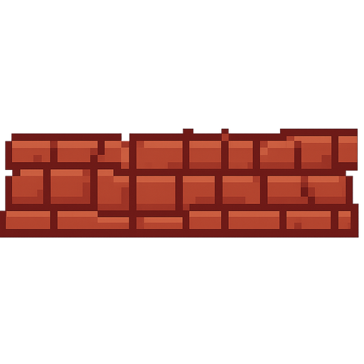 pixel brick wall. No background. Transparent background. Blank background. No shadows. 2d. In-Game asset. flat