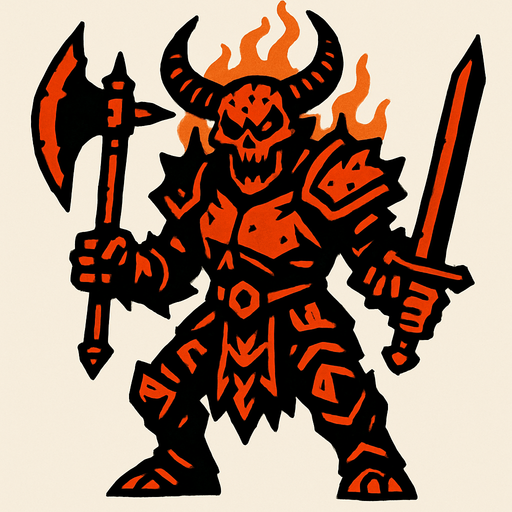 Un enemigo del infierno de elite, tiene armas y tambien armadura.
In-Game asset.  2d.  High contrast.  No shadows