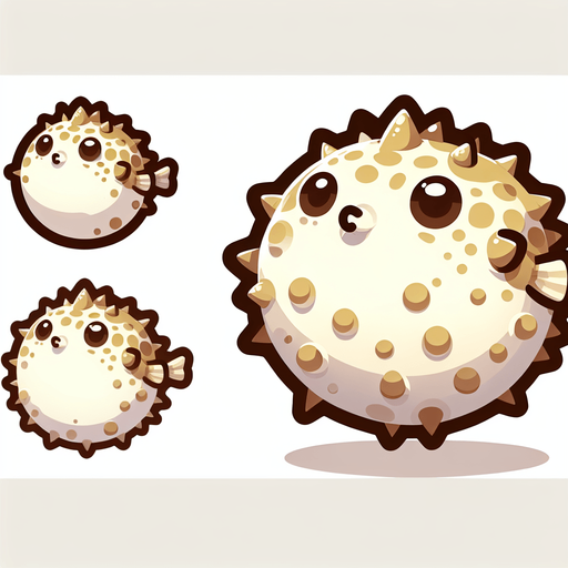 Две версии одной рыбы фугу маленькая и надутая 
Анимация.
Single Game Texture. In-Game asset. 2d. Blank background. High contrast. No shadows.