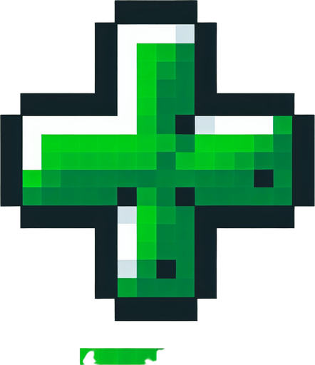 a green cross, icon, pixel style.
Single Game Texture. In-Game asset. 2d. Blank background. High contrast. No shadows.