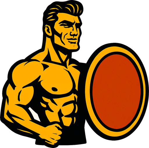 gigachad ama elinde kalkan var.
In-Game asset.  2d.  High contrast.  No shadows