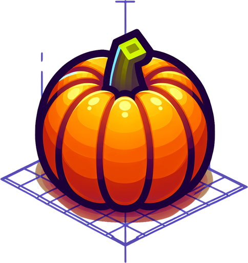 stylized orange pumpkin.
Single Game Texture. In-Game asset. 2d. Blank background. High contrast. No shadows.
