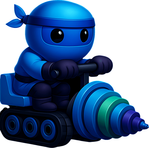 Same image of ninja with dig machine but with different colors. HD colors. blue