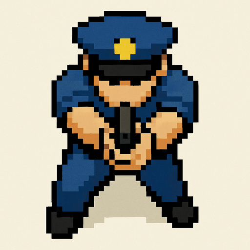 Draw a Cop in Have Gun Usin 2 hand of gun 2D Pixel Art Style and Do It from an Above Perspective.
In-Game asset.  2d.  High contrast.  No shadows
