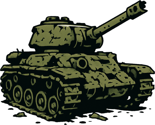 Old abandoned, broken tank.
In-Game asset.  2d.  High contrast.  No shadows