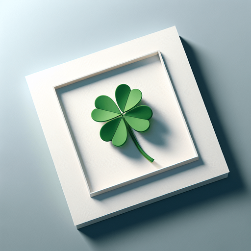 3 leaf clover in a white paper-card with rounded corners, front view.