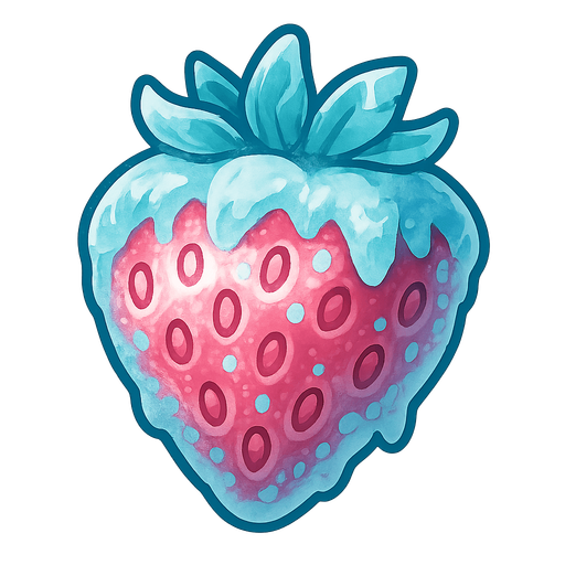 Frozen strawberry.
Single Game Texture.  In-Game asset.  2d.  Blank background.  High contrast.  No shadows
