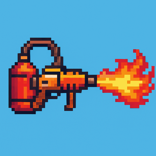 Flamethrower gun pixel.
In-Game asset.  2d.  High contrast.  No shadows