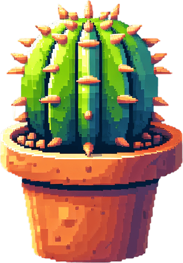a potted cactus.
Single Game Texture. In-Game asset. 2d. Blank background. High contrast. No shadows.