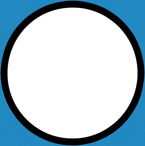 White circle with black outline. Blue background..
In-Game asset.  2d.  High contrast.  No shadows
