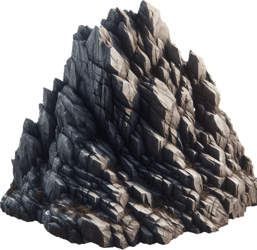 Mountain rock.
Single Game Texture. In-Game asset. 2d. Blank background. High contrast. No shadows.