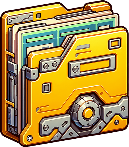 A yellow folder document.
Single Game Texture. In-Game asset. 2d. Blank background. High contrast. No shadows.