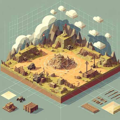 A 2d war symmetrical landscape low Polly.
Single Game Texture. In-Game asset. 2d. Blank background. No shadows.