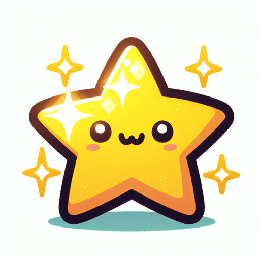 a bright yellow shiny cute star.
Single Game Texture. In-Game asset. 2d. Blank background. High contrast. No shadows.