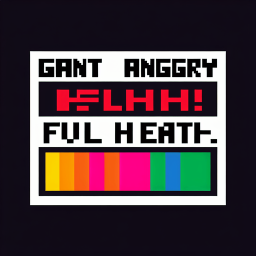 A 8-bit life bar (not a tavern, is a life bar to a  life of the character) with a text written above  "Giant angry penguin".
A