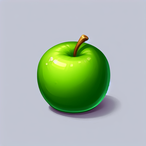 green apple.
Single Game Texture. In-Game asset. 2d. Blank background. High contrast. No shadows.
