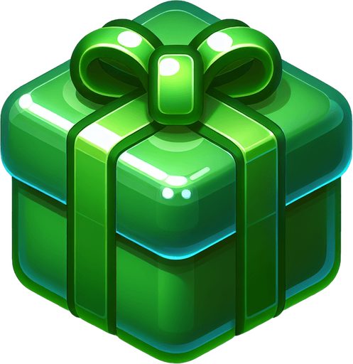 a christmas present green. plastic style. Single Game Texture. In-Game asset. 2d. Blank background. High contrast. No shadows.
