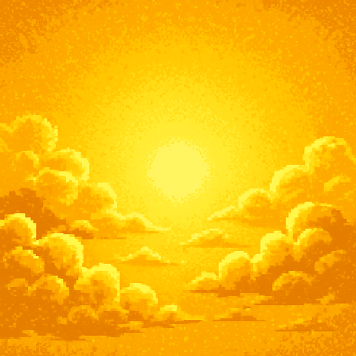 Golden heaven sky, shimmering gold clouds, divine atmosphere, bright yellow-gold gradient, epic finale background, 2D pixel art.
In-Game asset.  2d.  High contrast.  No shadows