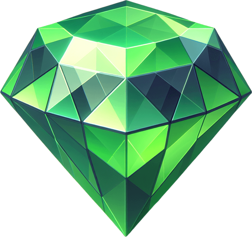 green 3d diamond.
In-Game asset. 3d. Blank background. High contrast. No shadows.