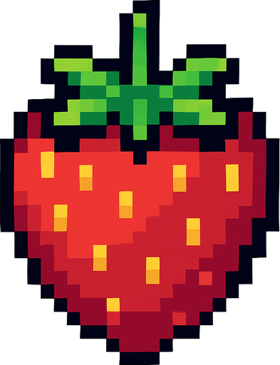 Make me a strawberry pixel 2d.
In-Game asset.  2d.  High contrast.  No shadows
